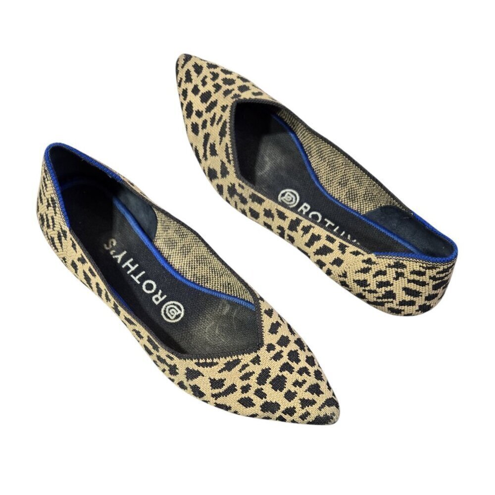 Rothy's Tan Black Abstract Cheetah Print Pointed Toe Ballet Flats Comfy